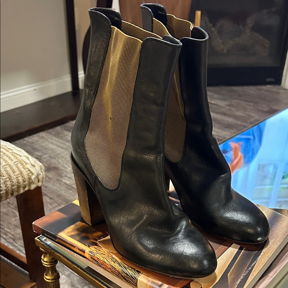 Authentic Dries Van Noten Black Leather Ankle Boots size 39.5 100mm ombre heel